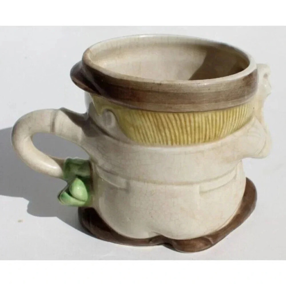 Vintage Quon Quon Japan Coffee Mug Baseball Player Batter Tan Green 3D Novelty - Picture 2 of 5